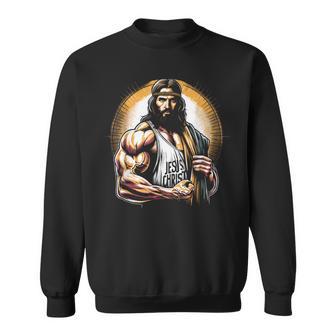 Muscular Jésus Christ – Amusant Haltérophilie Jésus Gym Sports Sweater e - Cadeauxyz