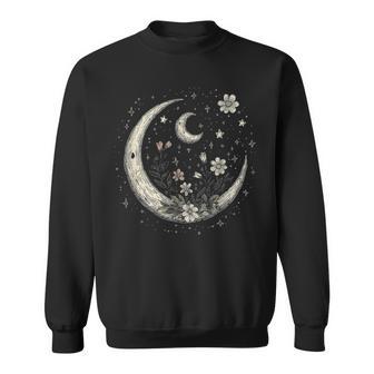 Mystic Cottagecore Lunar Celestial Flowers Stars & Moon Sweatshirt - Thegiftio UK