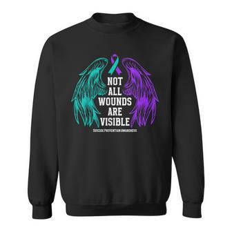 Not All Wounds Are Visible Teal Purple Ribbon Mental Health Sweatshirt - Thegiftio UK