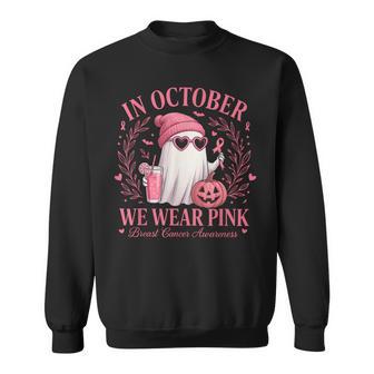 In October We Wear Pink Breast Cancer Awareness Halloween Sweatshirt - Thegiftio UK