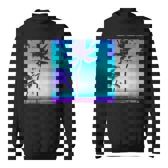 Palm Tree Turquoise Purple Tropical Teal Sweatshirt - Thegiftio