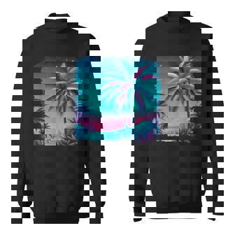Palm A Trees Tropical Teal Turquoise Purple Beach Vacation Sweatshirt | Seseable FR