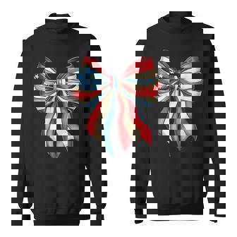 Patriotic Memorial Veteran 4Th Of July Flag Bow Coquette Sweatshirt - Thegiftio UK