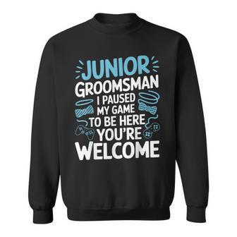 I Paused My Game Wedding Party Bow Tie Cute Junior Groomsman Sweatshirt - Thegiftio UK