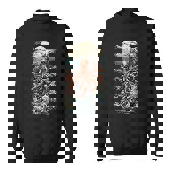Pieuvre Esthétique Pieuvre Gravée Sur Bois Couleur Japon Ukiyo-E Sweater e - Cadeauxyz