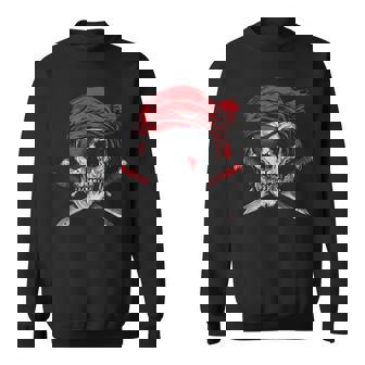Pirate Flag Skull And Crossbones Skeleton Graphic Halloween Sweatshirt - Thegiftio