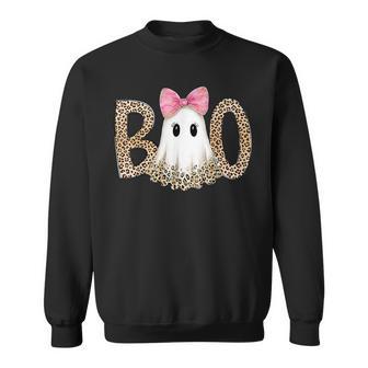 Preppy Leopard Ghost Boo Halloween Sweatshirt - Monsterry
