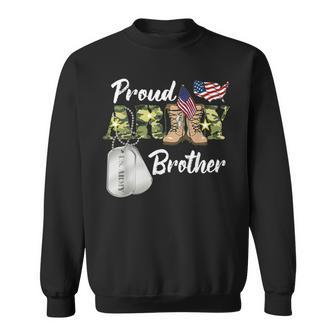Proud Army Brother Military Brother With Dog Tag Us Flag Sweatshirt - Thegiftio UK