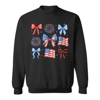 Retro Usa Flag Coquette Bow 4Th Of July Fireworks Patriotic Sweatshirt - Thegiftio UK