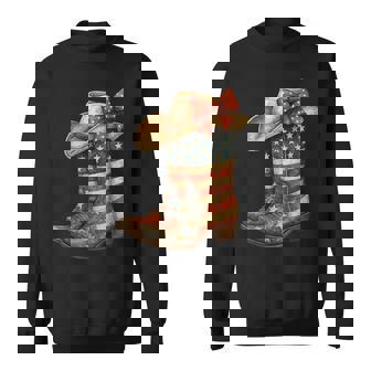 Retro Western Cowboy Boots Cowgirl American Flag 4Th Of July Sweatshirt - Thegiftio