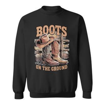 Retro Western Cowgirl Cowboy Hat Boots On Da Ground Sweatshirt - Thegiftio