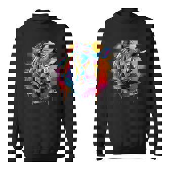 Rhinoceros アートワーク ポートレート 動物 アート カラフル スプラッシュ サイ スウェットシャツ - Kawaiitshirt