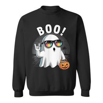 Rock Ghost Retro Halloween Pumpkin Boo Sweatshirt - Thegiftio UK