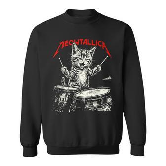 Rock On Vintage Drummer Cat 80S Band Style Sweatshirt - Thegiftio UK