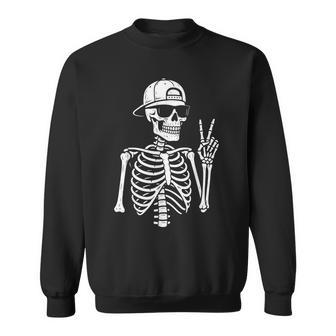 Skeleton Hand Peace Sign Retro Halloween Skeleton Hand Sign Sweatshirt - Thegiftio UK