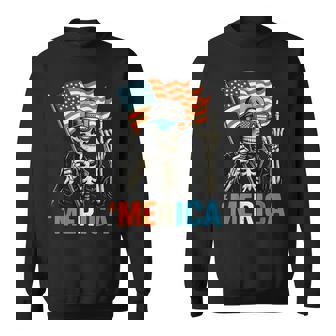 Skeleton Merica Rock American Flag Patriotic Usa 4Th Of July Sweatshirt - Monsterry