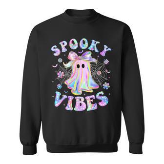 Spooky Vibes Ghost Retro Halloween Boo Boo Crew Sweatshirt - Thegiftio