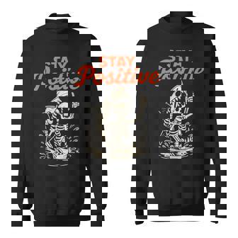 Stay Positive Skeleton Shark Halloween Sweatshirt - Monsterry