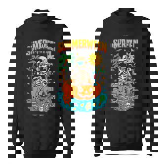 Summerween Skeleton Vibes Chillin In A Pumpkin Float Sweatshirt - Monsterry