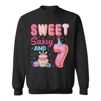 Sweet Sassy And 7 Birthday Donut Theme 7Th Birthday Sweatshirt - Thegiftio UK