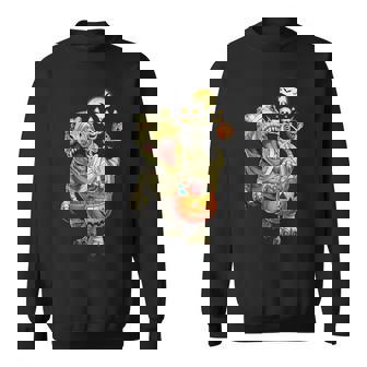 T-Rex Halloween Scary Ghost Skeleton Riding Mummy Dinosaur Sweatshirt - Thegiftio