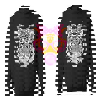 Tiger With Glasses Bubblegum And Pink Bow Sweatshirt | Mazezy