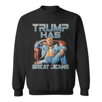 Trump Has Great Jeans Graphic Retro Denim Meme Sweatshirt - Thegiftio UK