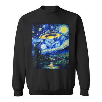Ufo Aliens Flying Saucer Van Gogh Style Starry Night Sweatshirt - Thegiftio UK