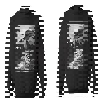 Ufo付き面白い猫セルフィー スウェットシャツ - Kawaiitshirt