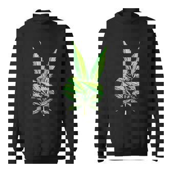 Weed Leaf Marijuana Leaf Hand Peace Sign Hand 420 Cannabis Sweatshirt - Monsterry