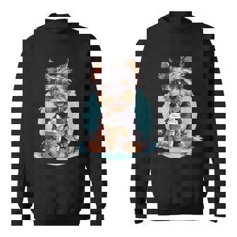 Yorkie Dog アニメ アイスクリームを食べる 夏 かわいい スウェットシャツ - Kawaiitshirt