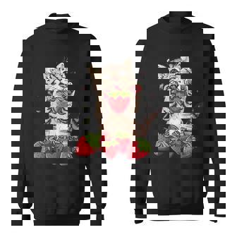 いちご 猫 いちご フルーツ ネコ アニマル プリント 図面 スウェットシャツ - Kawaiitshirt