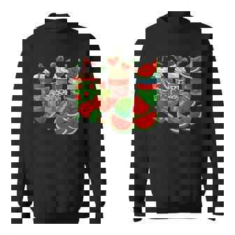 かわいい スイカ好き 夏 フルーツ スイカ アイスコーヒー スウェットシャツ - Kawaiitshirt