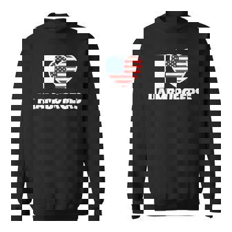 アメリカ国旗とハートのアイ・ラブ・ハンバーガー スウェットシャツ - Kawaiitshirt