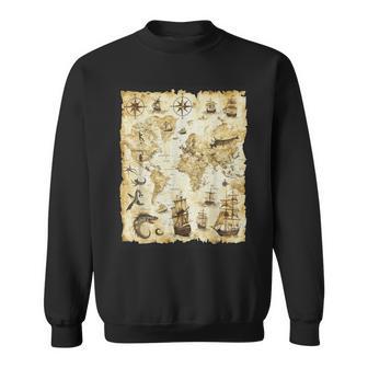 アンティーク地図 海の生き物 海賊 スウェットシャツ - Kawaiitshirt