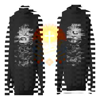 イースターデー クロスフラワー サンセット クリスチャン イースター スウェットシャツ - Kawaiitshirt