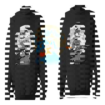 エレキギターを弾く日本猫 着物&猫ギター スウェットシャツ - Kawaiitshirt