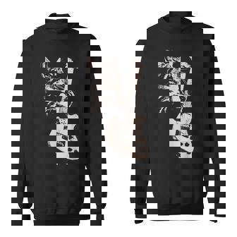 エレキギターを弾く猫 面白い猫ロッカー ロックショーで スウェットシャツ - Kawaiitshirt