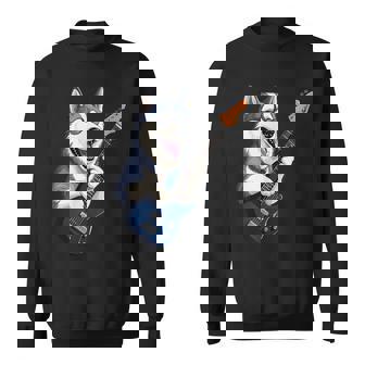 エレキギターを弾く面白いシベリアンハスキー犬ミュージシャン スウェットシャツ - Kawaiitshirt