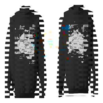 オーストラリアの地図。風景、動物、文化、シンボルのアイコン スウェットシャツ - Kawaiitshirt