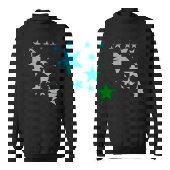 カラフルなグリーンブルーの星、星柄デザイン。 スウェットシャツ - Kawaiitshirt