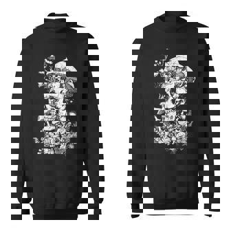 キノコや花があしらわれた骸骨の幻覚的なイラスト スウェットシャツ - Kawaiitshirt