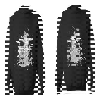 キュートで面白い猫のドラマー ドラムを弾くパンク ロックスター グラフィック スウェットシャツ - Kawaiitshirt