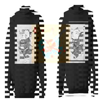ギター奏でる猫 着物姿 ヴィンテージ 日本美術 面白い スウェットシャツ - Kawaiitshirt