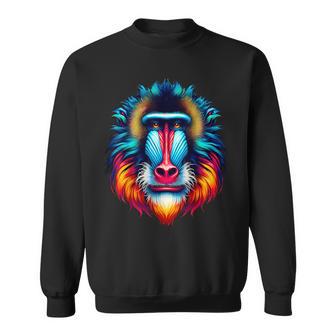 クール マンドリル 猿の精霊 動物 イラスト 絞り染め アート スウェットシャツ - Kawaiitshirt