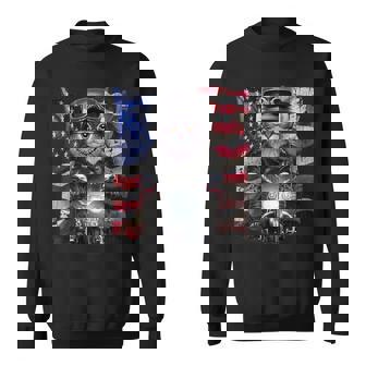 グレー 猫 ねこ バイク 星条旗 アメリカ スウェットシャツ - Kawaiitshirt