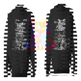 サイケデリック マンガ 猫 カラフル ファンタジー 曼荼羅スタイル スウェットシャツ - Kawaiitshirt
