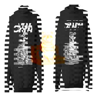 サウナauna さうな 整う アウトドア 焚火 おもしろ 犬 柴犬好き 柴犬 名言 文字 面白い ふざけた ネタ スウェットシャツ - Kawaiitshirt