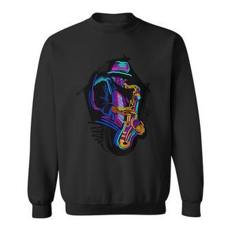 サックス奏者 ジャズ好きのためのカラフルなラインアート スウェットシャツ - Kawaiitshirt