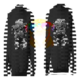 サングラスとパグベージュ犬愛カーリンかわいいパグ スウェットシャツ - Kawaiitshirt
